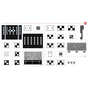 IA900 All Systems LDW target boards including dot patterns, lane departure stripes, and checkerboard calibration patterns