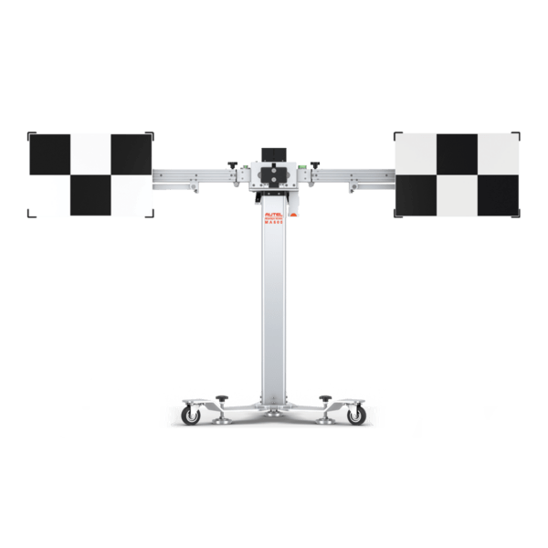 Autel MA600 calibration frame with two black-and-white checkerboard calibration targets mounted at each end of the crossbar