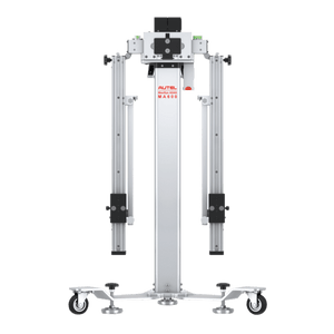 Autel MA600 portable ADAS calibration frame, front view of folded column on wheeled base with red AUTEL MaxiSys ADAS MA600 branding
