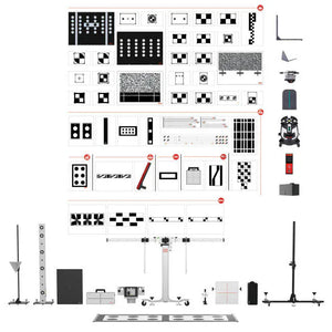Alternate layout of the Autel MAS20 kit contents with the MA600 frame and grouped target sets