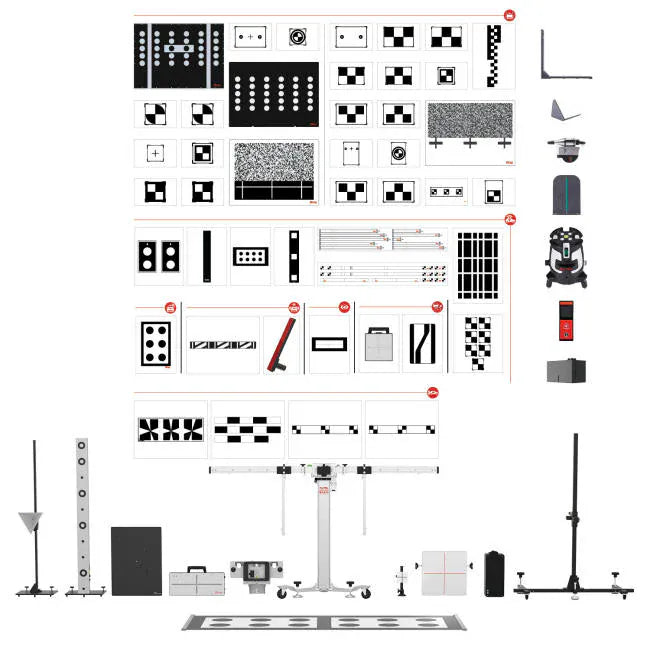 Alternate layout of the Autel MAS20 kit contents with the MA600 frame and grouped target sets