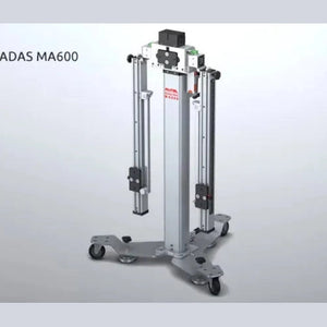 Autel MaxiSYS ADAS MA600 frame 3/4 view, folded, showing rolling base, leveling feet, and central column