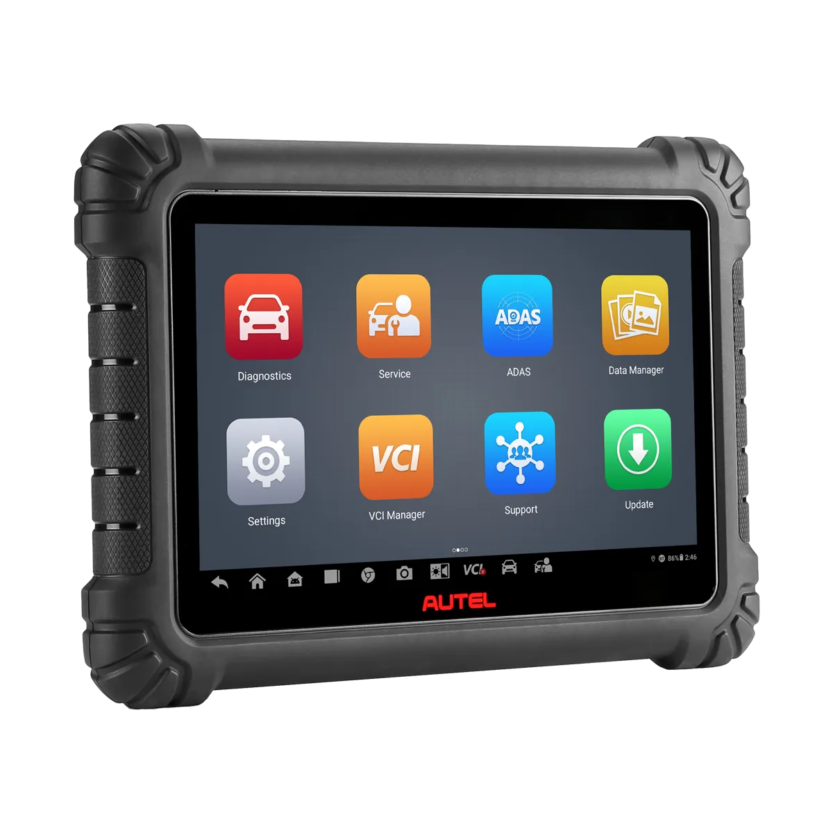 Autel MaxiSys MS906 MAX diagnostic tablet, 3/4 angle showing rugged corner bumpers