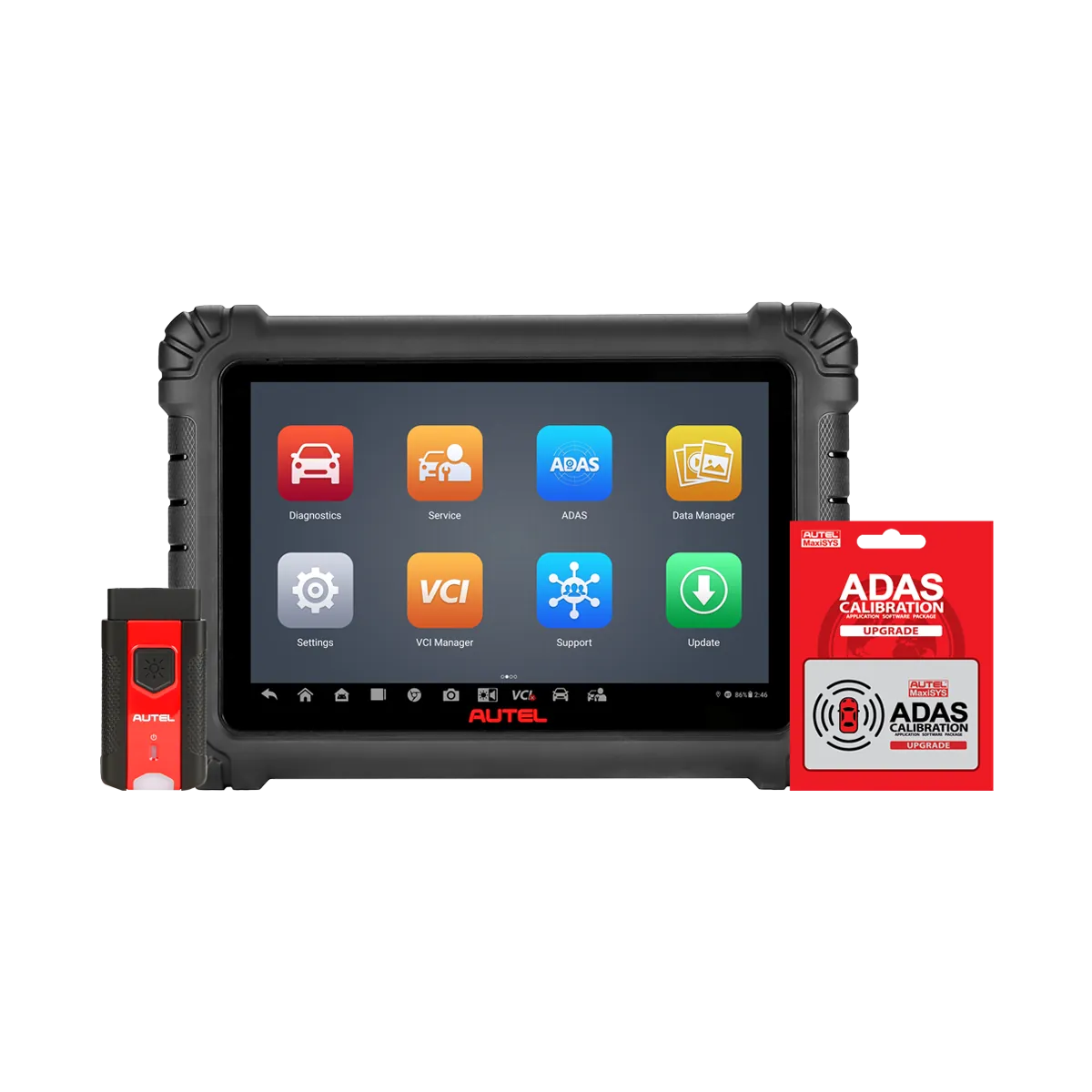Autel MaxiSys MS906 MAX ADAS diagnostic tablet with MaxiVCI V200 dongle and ADAS Calibration Upgrade software card