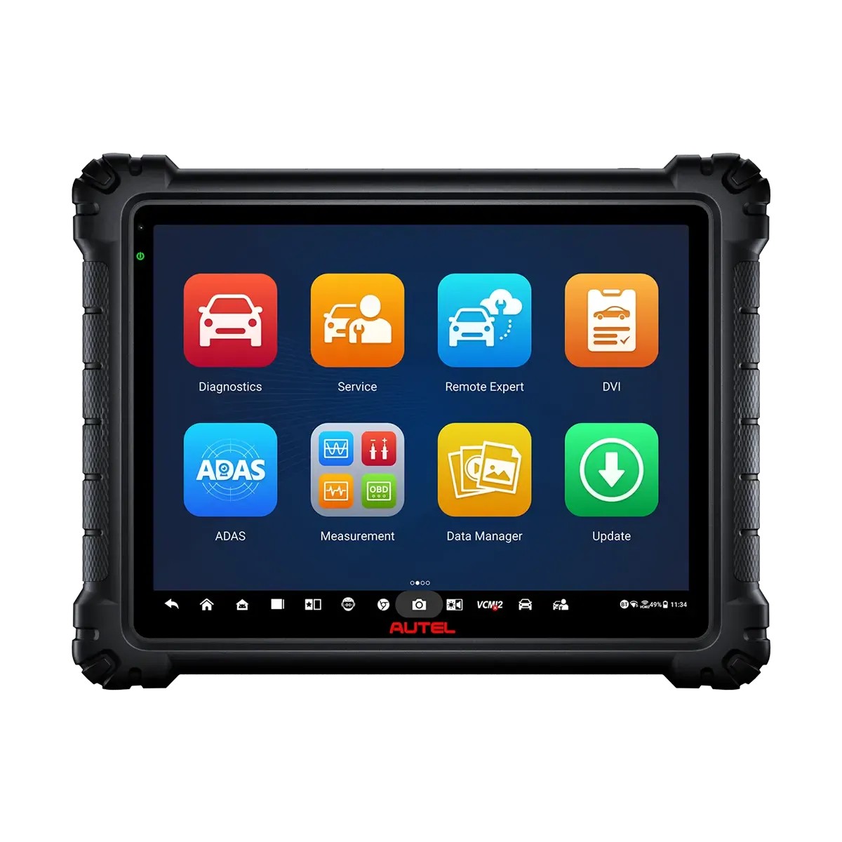 Autel MaxiSYS Ultra S2 tablet front view showing 8 home-screen app tiles including Diagnostics, ADAS, and DVI