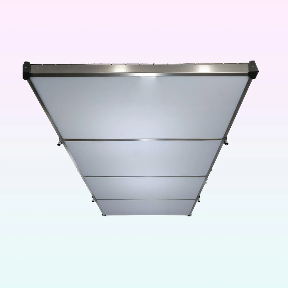 Underside of an Auxx-Lift storage platform fitted with semi-transparent white cover panels