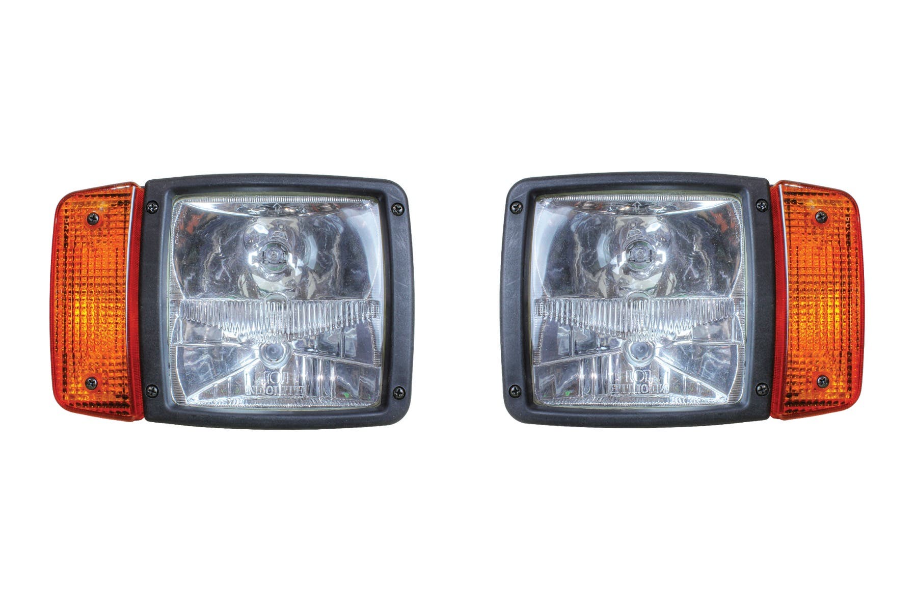 Front view of the left and right halogen lights with amber turn-signal lenses