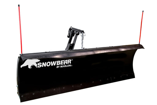 SnowBear Elite hitch-mounted snow plow with electric actuator lift tower and safety chain
