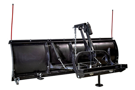 Rear three-quarter view of the Elite plow frame, electric actuator, trip spring, castor and stand