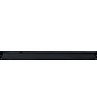 Black powder-coated steel snowplow cross member with mounting tabs at each end