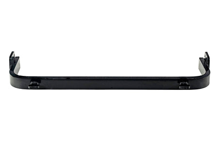 Black powder-coated steel snowplow cross member with mounting tabs at each end
