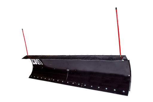 DK2 Everest snow plow blade, three-quarter view with DK2 decal and red markers