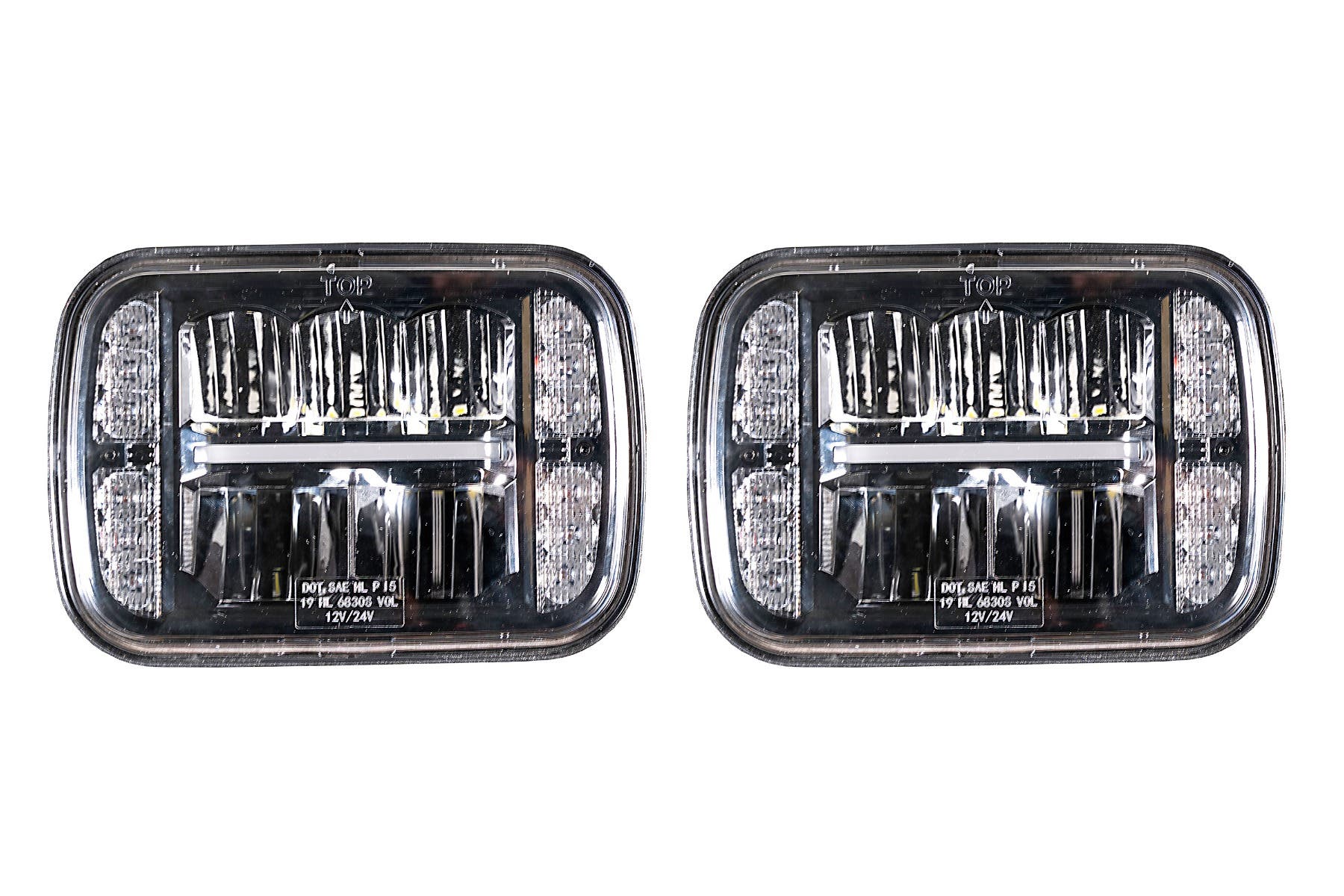Front view of the two LED snowplow lights side by side