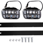 Two LED snowplow lights with pigtail connectors, two black mounting brackets, bolts and nuts