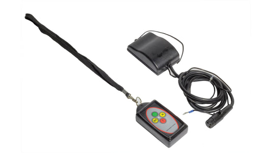 Wireless winch remote on a lanyard with its receiver box and wiring