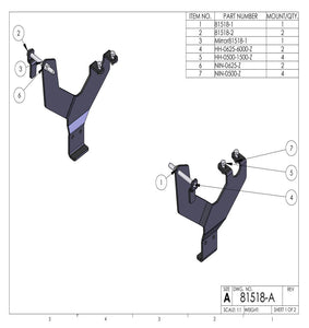 Kit 81518 drawing: left and right Y-shaped brackets with pins, bolts and nuts
