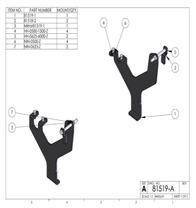 Kit 81519 drawing: left and right Y-shaped brackets with pins, bolts and nuts