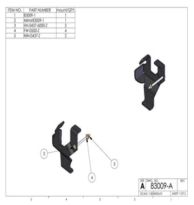 Kit 83009 drawing: left and right brackets with through-bolts, washers and nuts