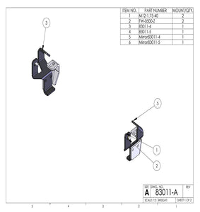 Kit 83011 drawing: left and right two-piece brackets with bolts and washers