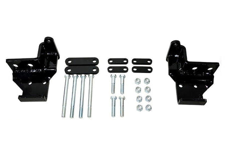 DK2 custom mount kit example: two black steel brackets, spacer plates, long and short bolts and nuts