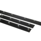 Three black powder-coated steel scraper blade sections with mounting nuts