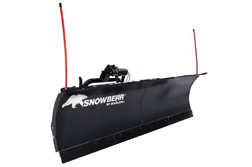 SnowBear by Marlon Summit II custom-mount snow plow, three-quarter view with electric winch and red markers