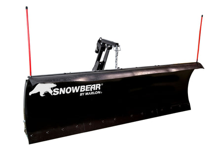SnowBear by Marlon Summit II ELITE snow plow, three-quarter view with electric actuator and safety chain