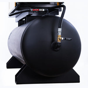 Horizontal receiver tank end with brass ball valve and automatic drain at the base
