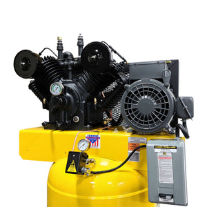 Cast-iron two-stage pump, flywheel, and electric motor with control box on the EMAX tank
