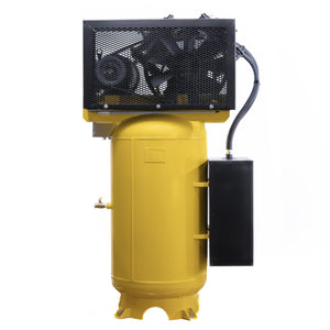 EMAX vertical air compressor with mesh belt guard over the pump drive