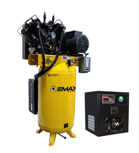 EMAX Silent Air 80-gallon vertical two-stage air compressor with refrigerated air dryer
