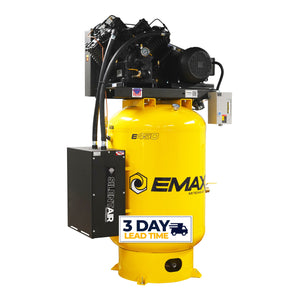EMAX Silent Air 120-gallon vertical air compressor with two-stage pump and Silent Air enclosure