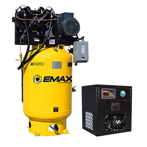 EMAX E450 vertical air compressor with magnetic starter and refrigerated air dryer