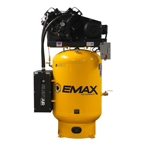 EMAX vertical air compressor with pump, electric motor, and Silent Air enclosure