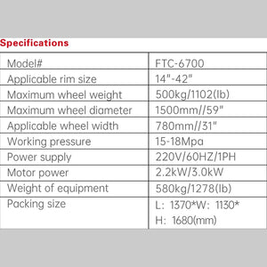 Fortisky FTC-6700 Fully Automatic Truck/Bus/Light Truck/Car Tire Changer