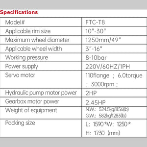 Fortisky FTC-T8 Leverless Center Post Tire Changer - Fully Automatic