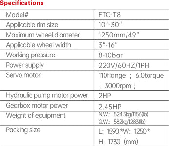 Fortisky FTC-T8 Leverless Center Post Tire Changer - Fully Automatic