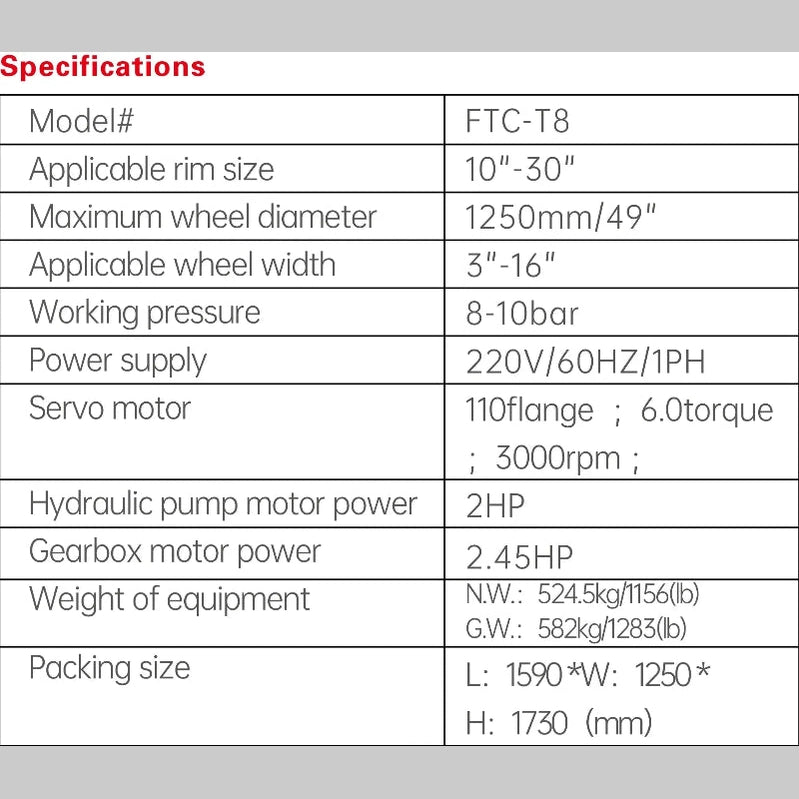 Fortisky FTC-T8 Leverless Center Post Tire Changer - Fully Automatic