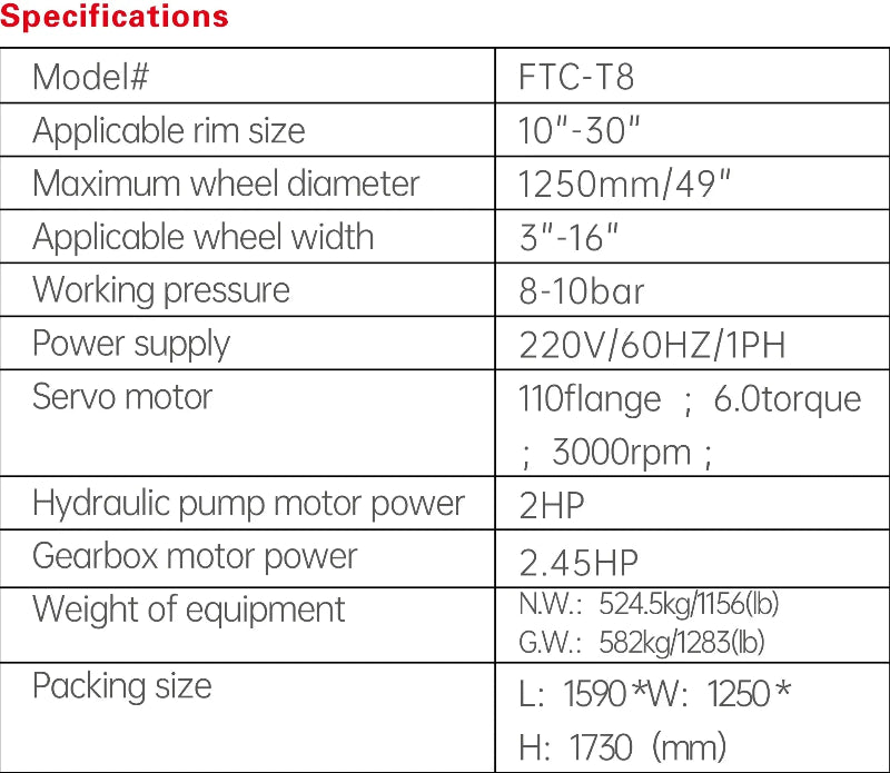 Fortisky FTC-T8 Leverless Center Post Tire Changer - Fully Automatic