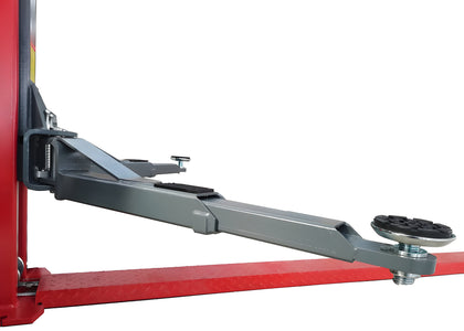 Extended symmetric lift arm with screw-up rubber pad over the red floor plate