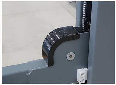 Black cable cover at the runway-to-post junction