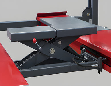 7,000 lb rolling jack on the runways with red release knob and hydraulic line