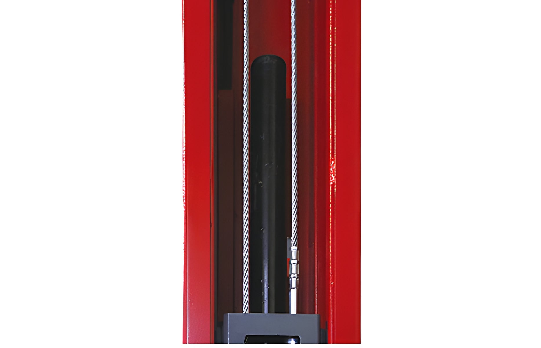 Inside the column: hydraulic cylinder beside the equalizer cable