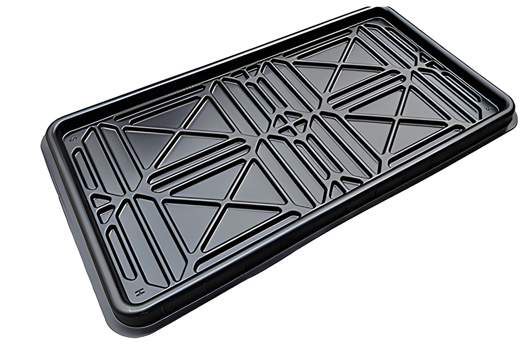 Black drip tray that sits between the runways