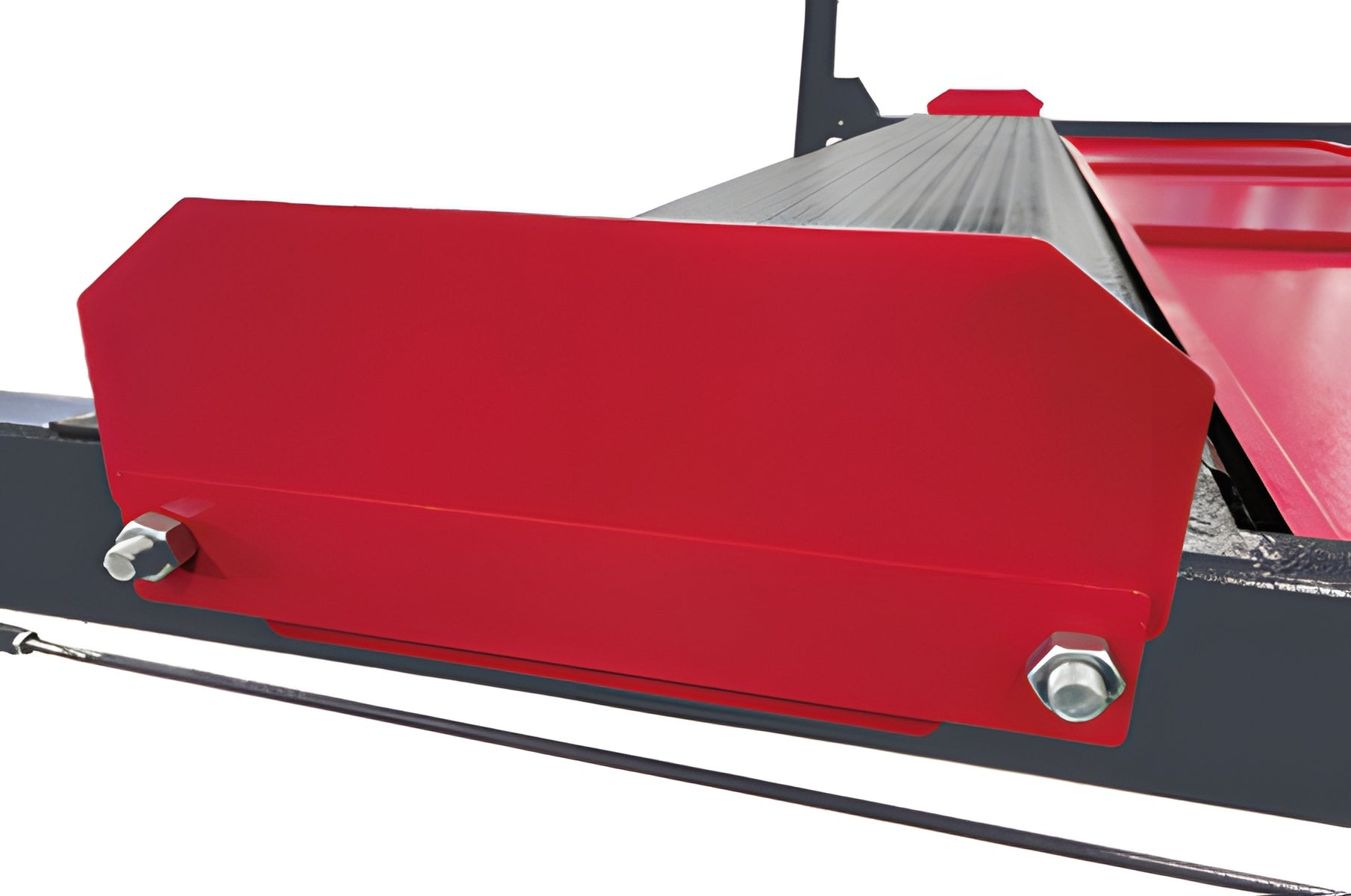 Red wheel-stop plate bolted to the runway end