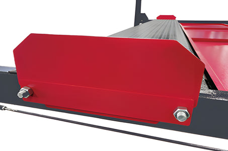 Red wheel-stop plate bolted to the runway end