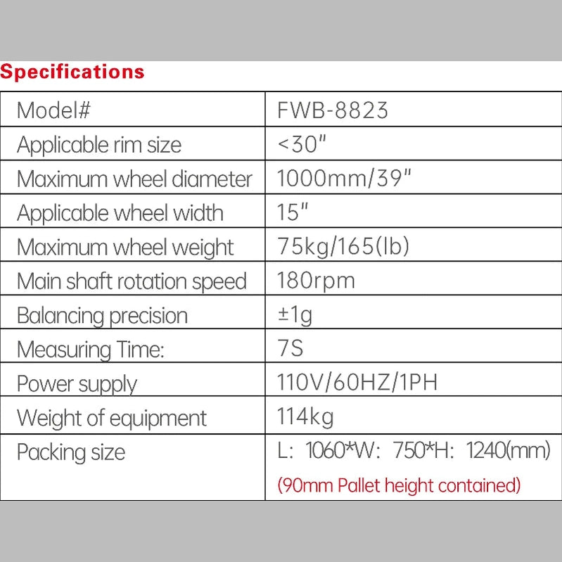Fortisky FWB-8823 2D Car Wheel Balancer Self-Calibration w/ Laser Light Specifications