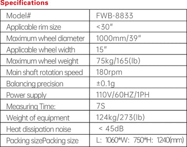 Fortisky FWB-8833 3D Wave Radar Wheel Balancer Dynamic Display Screen w/ Laser Light Specifications