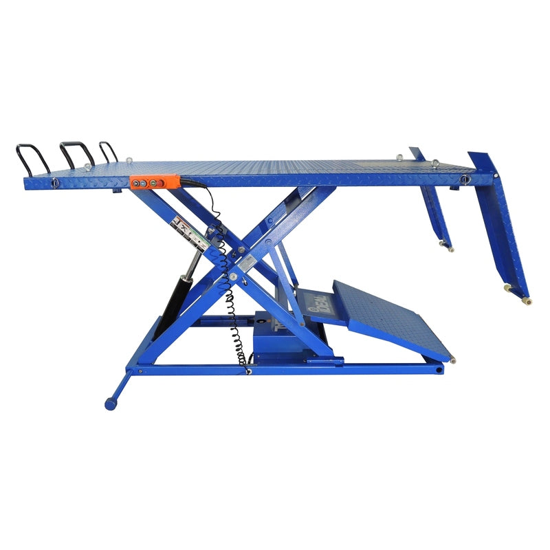 iDEAL Elec-hydra ATV Lift w/Integrated Motor & Retractable Ramp in side view