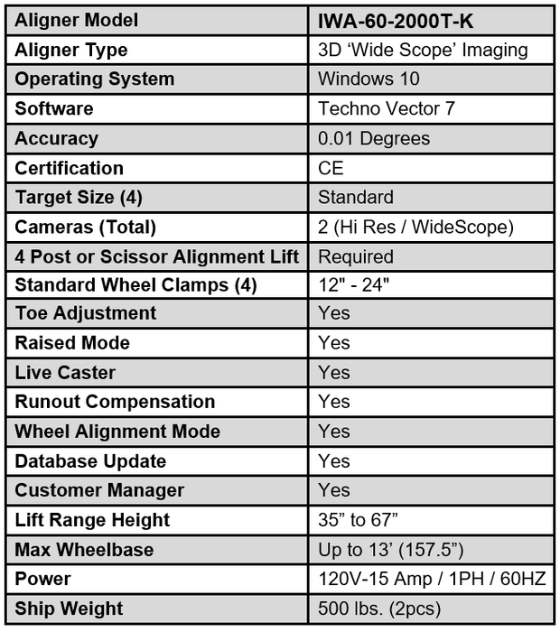 iDEAL IWA-60-2000T-K 3D iPRO IMAGE WHEEL ALIGNER SYSTEM